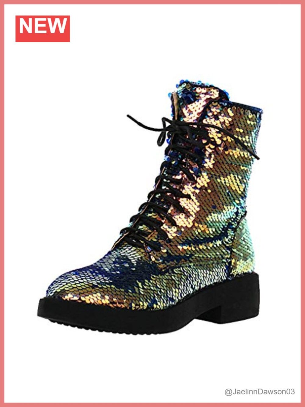 Sequin Glitter Lace Up Combat Booties Chunky Heel Ankle Boots